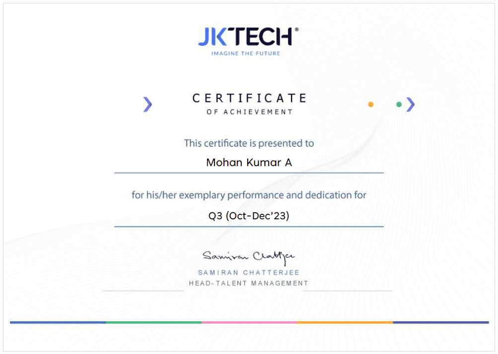 Thank You Award — JK Tech